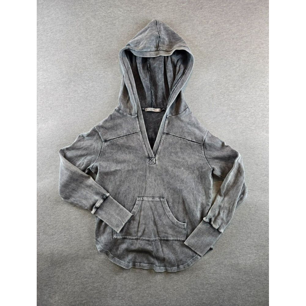 Stateside Womens Deep V Neck Ribbed French Terry Hoodie Sweatshirt Slate Gray XS